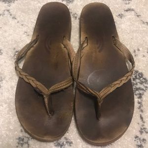 braided rainbow flip flops